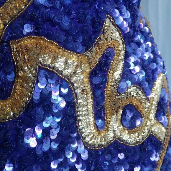 STUNNING RARE Designer Lawrence Kazar Vintage Purple and Gold Beaded Dress Small - Picture 5 of 10